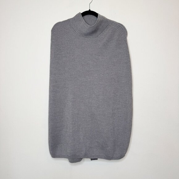 MaxMara Leisure Fulmine Belted Ribbed Wool Poncho Sweater Grey - Picture 13 of 13